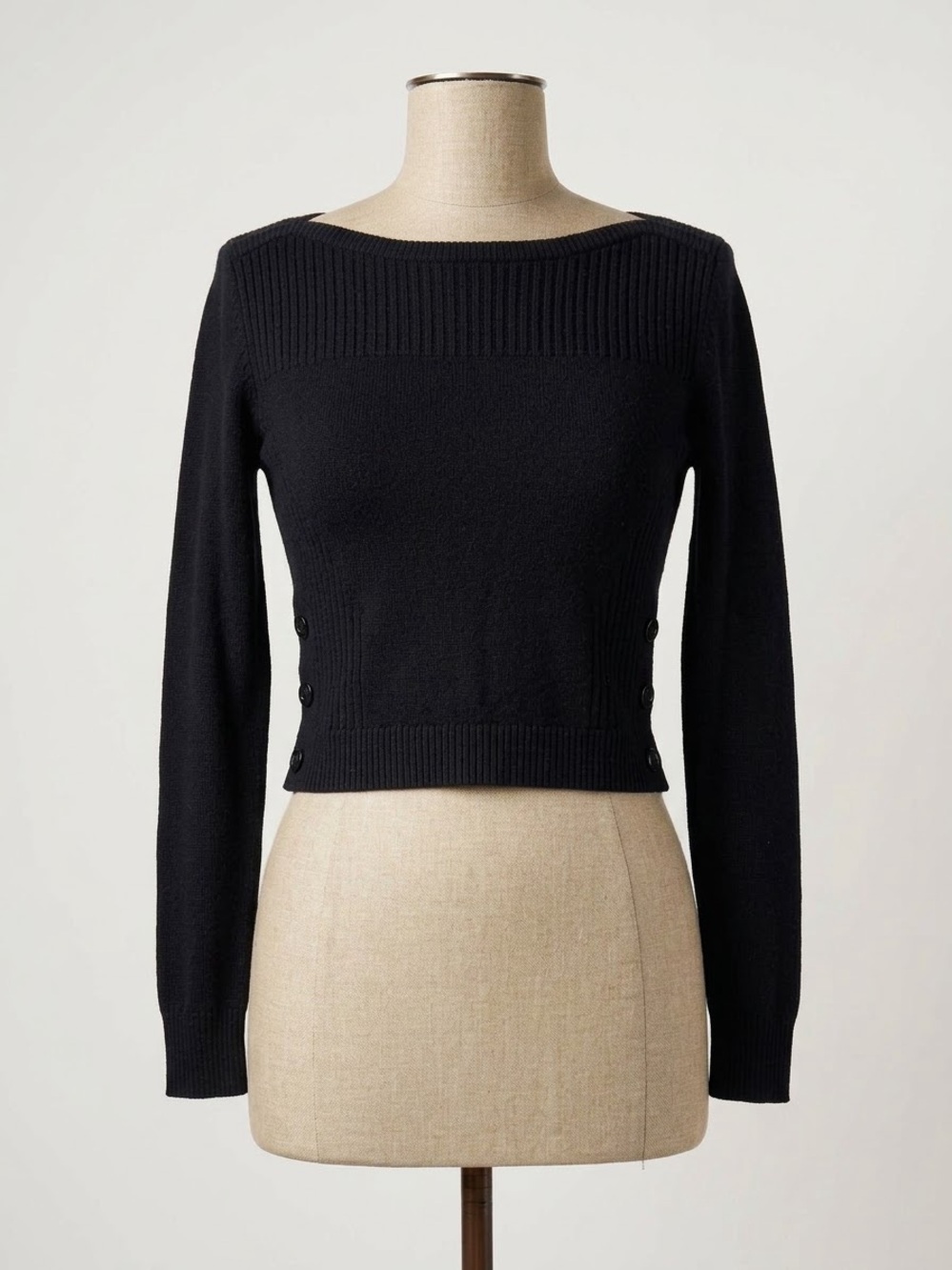 Ann Taylor Factory Navy Blue Boat Neck Button-Trim Knit Sweater